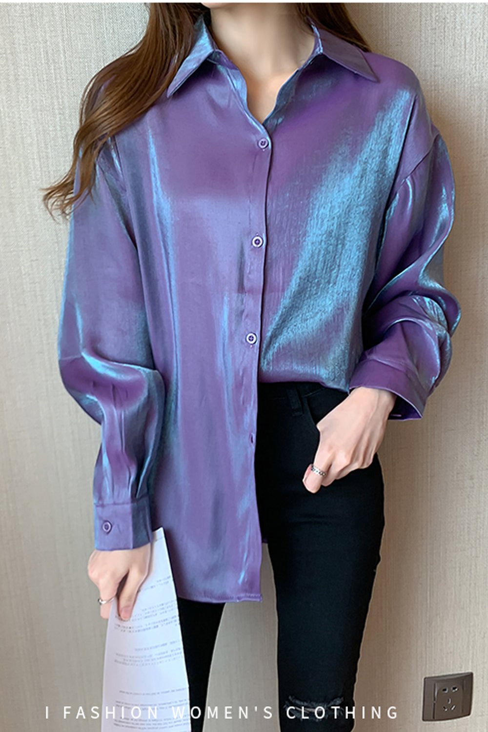 Long Sleeve Glossy Color Satin Blouse Shirt – Tomscloth