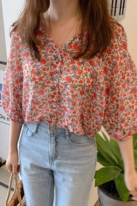 Flowers Notched Style Collar Blouse Shirt