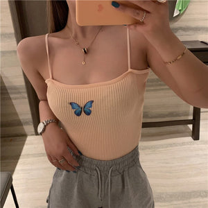Knitting Butterfly  Crop Casual Tank Top