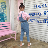 Love Embroidery Tie Belt Adjustable Denim Ankle Jumpsuit