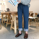 High Waist Jeans With Strawberry Embroidery