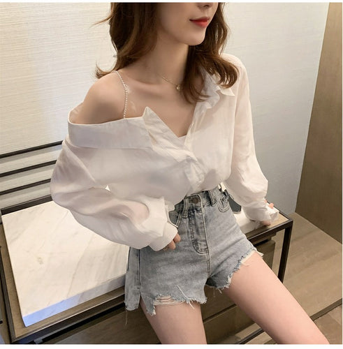 Sexy Elegant Off Shoulder Skew Collar Shirt