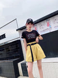 Elastic Waist Pocket Button Shorts With Belt