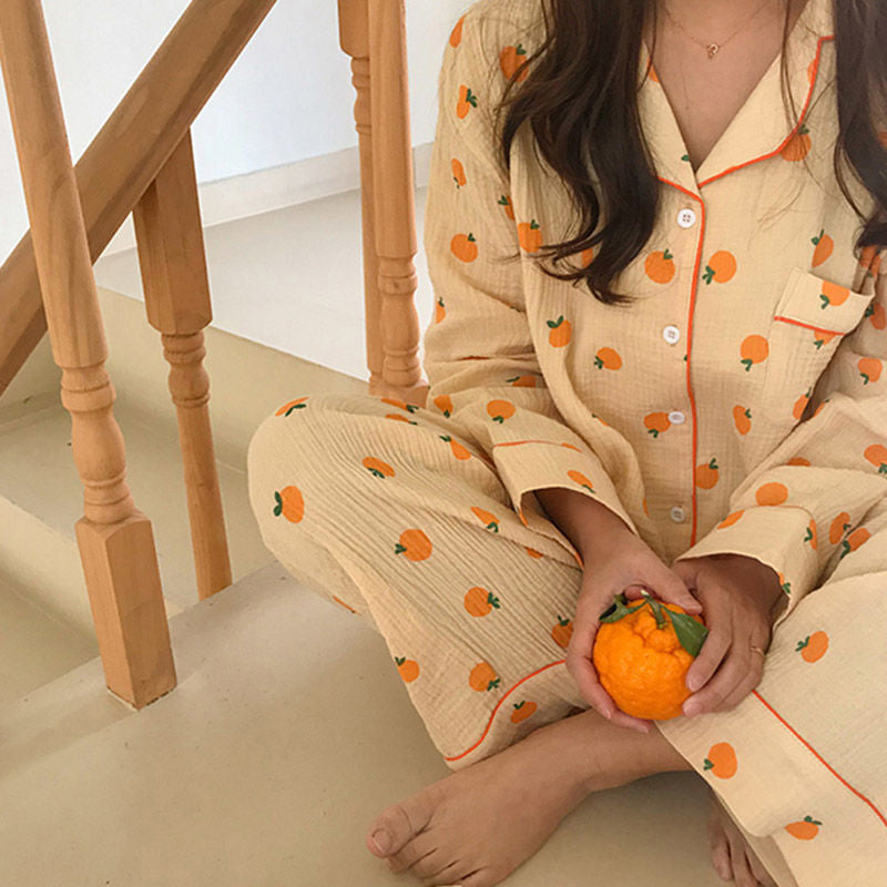 Cute Orange Pattern Printed 2Pcs Pajamas Set – Tomscloth