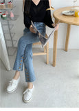 High Waist Slim Button Long Jeans Pants