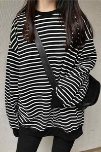 Loose Black White Striped Sweatshirt