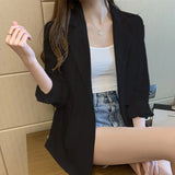 Long Sleeve Notched Solid Elegant Blazers