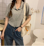Sweet Simple Pocket Cropped Slim Shirt