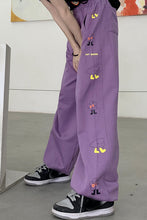 Cartoon Side Printed Wide Leg Purple Pants
