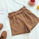 Solid High Waist Wide Leg Shorts With Belt Shorts