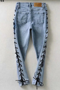 High Waist Sexy Side Lace Up Skinny Long Jeans