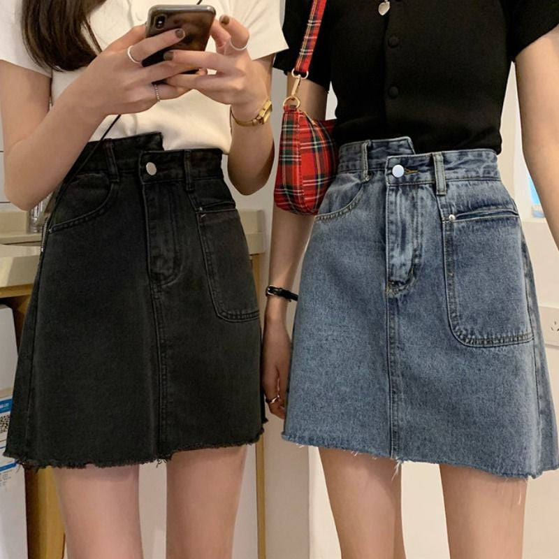 High Waist Solid Minimalist Mini Denim Skirts