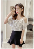 Off Shoulder Polka Dot V-Neck Blouse Shirt