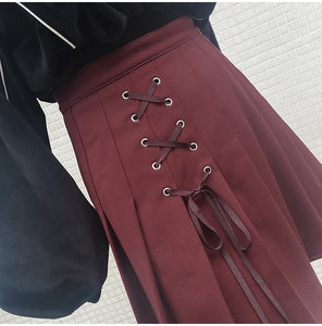 High Waist Pleated Tie Style Mini Skirt