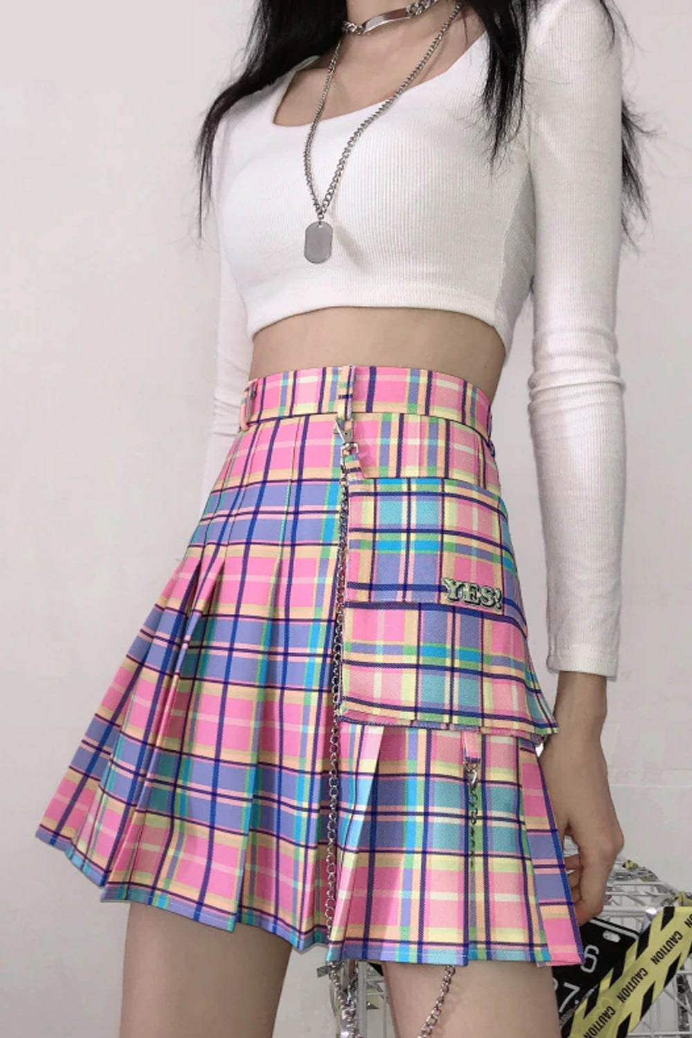 High Waist Retro Colors Plaid Skirt