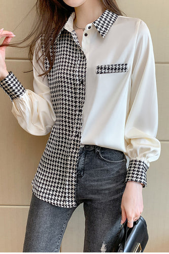 Long Sleeves Spliced Plaid Blouse Shirt