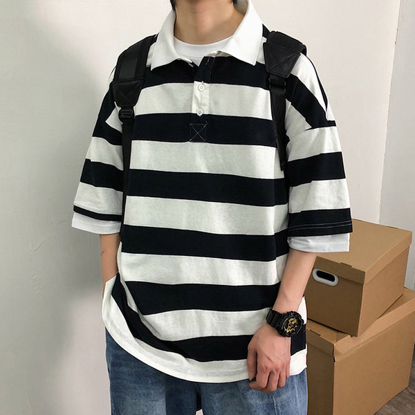 Oversize Layer Look Shirt – Black & White Stripes, 3/4 Sleeve, Jersey Fabric – Women's Plus Sizes 44-56