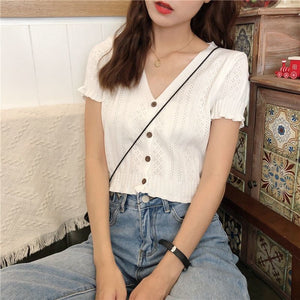 Sexy V-Neck Hollow Out Knitted Crop Tops