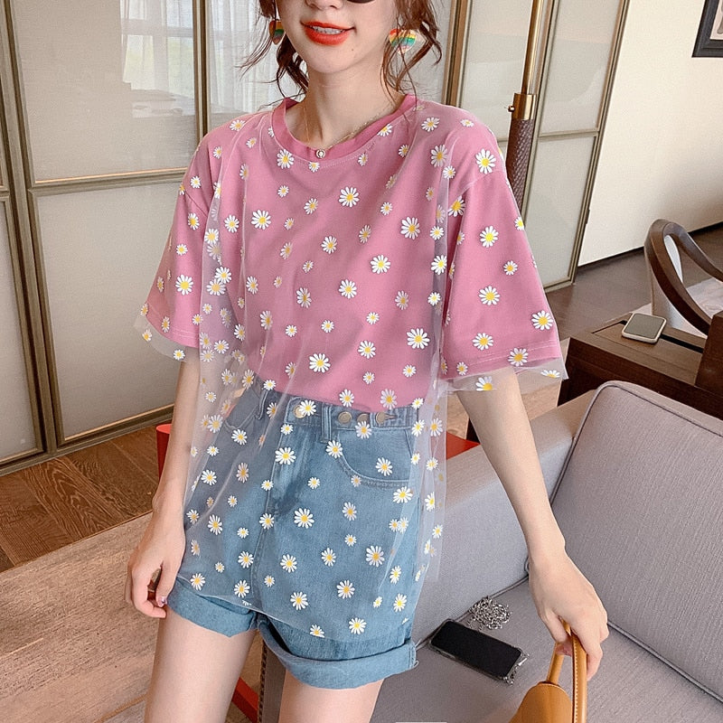 Transparent Daisy Flower With Casual Color Shirt