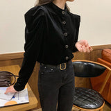 Vintage Black Velvet Blouse Shirt