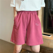 Moon Embroidered Casual Basic Shorts