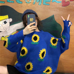 Sunflower Pattern Knitted Sweater