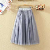 High Waist Elastic Tulle Mesh Pleated Skirt