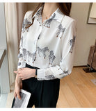 Zebra Printed Turn Down Collar Blouse Shirt