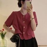 Short Sleeve Heart Button Blazer Shirt