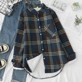 Vintage Plaid Velvet Fleece Loose Shirt