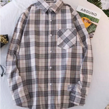Loose Long Sleeve Retro Plaid Shirt
