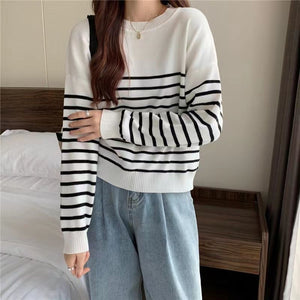 Long Sleeve O-Neck Striped Casual Sweater