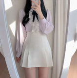 Ruffles Cute Bow Tie Elegant Blouse Shirt