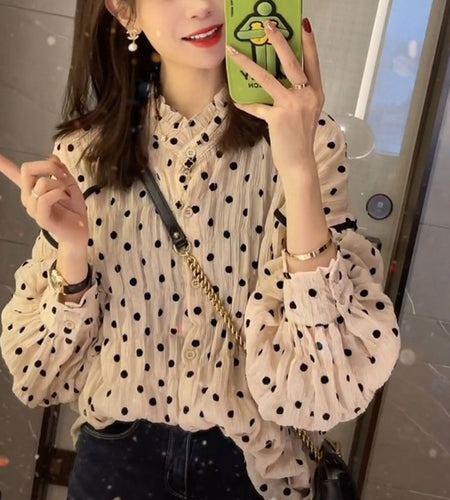 Retro Polka Dot Style Long Sleeve Blouse Shirt