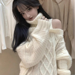 Sexy Off Shoulder  Turtleneck Knitted Sweater