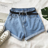 High Waist Classic Denim Shorts With Belt