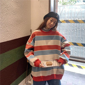 Long Sleeve Striped Loose O-Neck Sweater