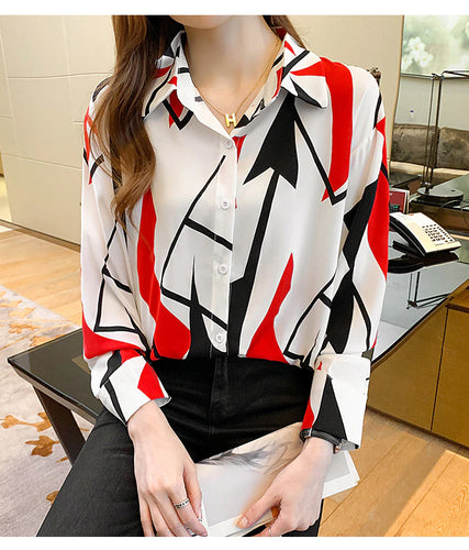 Long Sleeve Elegant Pattern Office Blouse Shirt