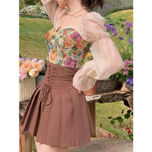 High Waist Brown Pleated Mini Skirts