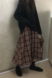 High Waist Brown Plaid Midi Skirt