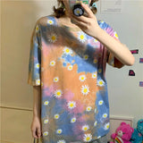 Daisy Flower Printed Tie Dye Loose Shirt