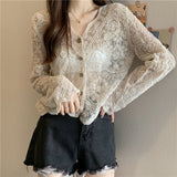 Long Sleeve Lace Transparent Sexy Shirt