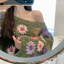 Sexy Strapless Flower Embroidery Knitted Sweater