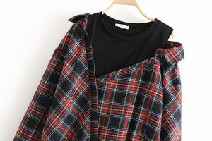 Vintage Women Plaid Irregular Loose Shirt