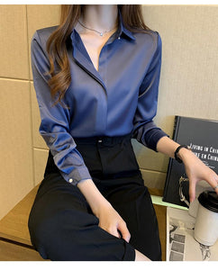 Satin Long Sleeve Office Blouse Shirt