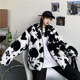 Cow Pattern Loose Warm Zipper Jacket