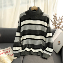 Turtleneck Contrast Color Striped Knitted Sweater