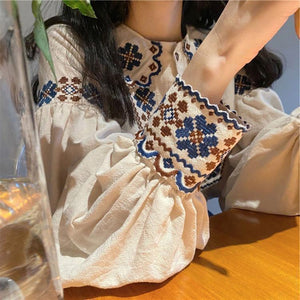 Long Sleeve Retro Embroidered Blouse Shirt