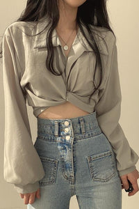 Long Sleeve Sexy Cropped Blouse Shirts