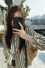 Long Sleeve Black White Striped Blouse Shirt